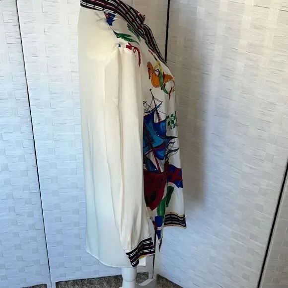 Amazing Diane Gilman Vintage 100% Silk Mermaid Nautical Sun Sequins Buttoned Blo - Picture 8 of 16